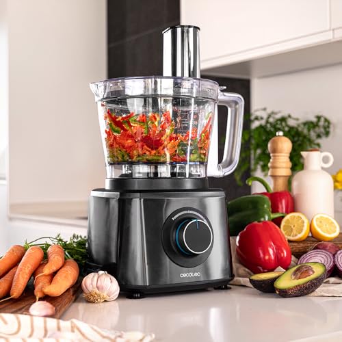 Cecotec Robot culinaire Paprika 1300 Full, 2000W de puissance, en acier inoxydable, 2 vitesses, 3 disques de coupe, comprend un bol de 3,5 L, une carafe de 1,8 L et un presse-agrumes – Image 6