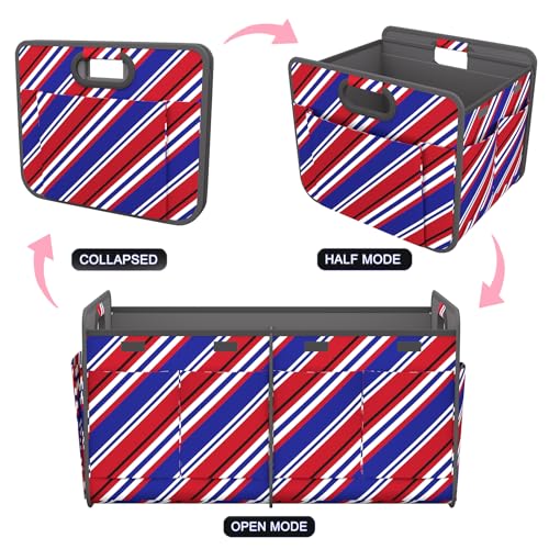 Image of Homeve Car Trunk Organizer for SUV, 18.5Gal Large Capacity No-Sag Heavy Duty, Foldable Waterproof Anti-Slip Storage with 12 Pockets, Fit Sedan, Truck, Universal Car Accessories, Red Blue Twill, Large
