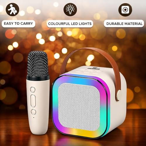 Image of NHR Mini Karaoke Machine for Kids Ages 3-12 & Adults with Wireless Microphone, Portable Bluetooth Speaker with RGB LED Lights & 5 Voice Effects, Birthday Gift Toy for Toddlers Boys Girls K12