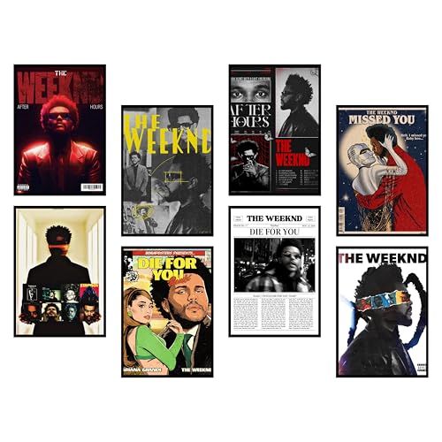Image of Song Artist Aesthetic Music Posters Pack of 8 | A4 Size Wall Art for Bedroom, Living Room & Studio | Includes Adhesive Tape | Music Artist Poster Set (Weeknd)