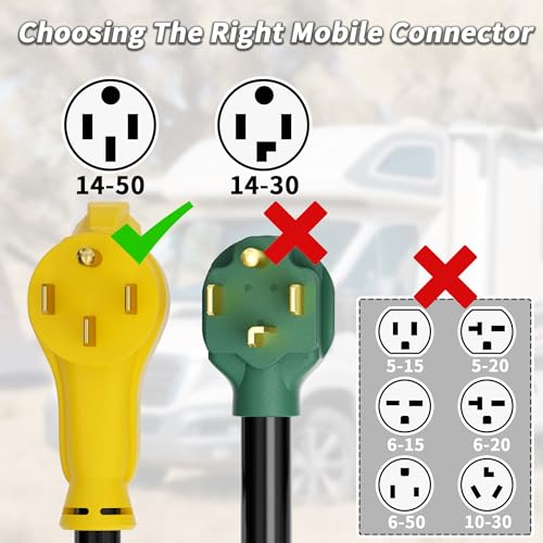NEMA 14-50P/14-50R 50 FT 50 Amp RV/EV Extension Cord Outdoor with Grip Handle, 4 Prong Flexible Heavy Duty STW RV Power Cord Waterproof, 50A 125/250V 6250/12500W, Black-Yellow, ETL Listed