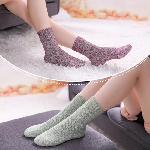 Image of LINEMIN Wool Socks for Women Winter Warm Hiking Thick Warm Cozy Boot Crew Gift Socks 5 Pairs