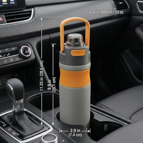 Image of 600ml Insulated Water Bottle with Straw - Premium SUS 316 Stainless Steel Sport Flask - Insulated Hot & Cold, Leak-Proof One-Click Flip Top - Gym & Travel Bottle (Stone Amber)