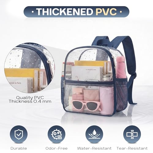 Image of Oraben Clear Backpack Stadium Approved, 12 x 6 x 11 in, Small Transparent Backpack for Concerts, Sports Events, Festivals, Travel, Waterproof PVC, Adjustable Straps, Women Men