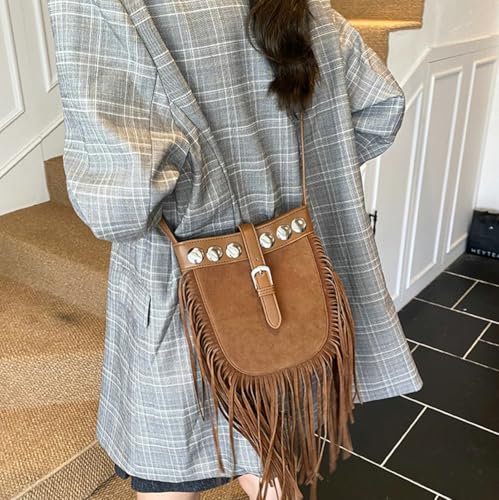 Shoulder Bag for Women Suede PU Leather Tassel Women's Handbags Crossbody Bags Top Handle Fashion Rivet Purse 20253
