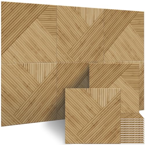 BUBOS Large Acoustic Panels,6 Pack Wood-Pattern Printing Soundproof Wall Panels, Total Size 70.8 x 47.2 Inches Self-Adhesive Decorative Sound Absorbing Panels for Studio, Home,Light Diamond Weave