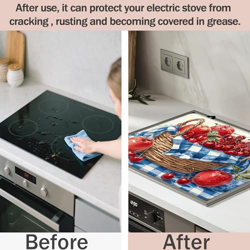 Image of Multi-Design Silicone Stove Cover for Glass /Electric Stoves - 3-in-1 Heat-Resistant Protector Mat, Non-Slip Drying Rack (Basket Fruit, 28 inch L x 20 inch W)