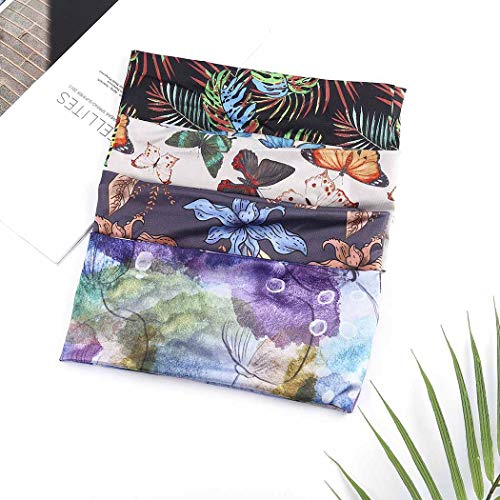 Sethexy Boho Large Bandeaux Mèche Cheveux Bnad Élastique Enveloppe de tête 4 pièces Turban Extérieur Foulard Yoga Bandeau Pour femmes et filles