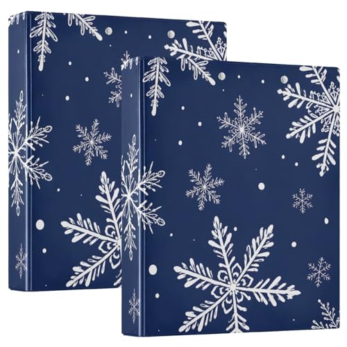 Image of Christmas Snowflake Blue 3 Ring Binder with 2 Interior Pockets 1.5 inch Binders 3 Ring Heavy Duty Fit 8.5 inch x 11 inch Letter Size for Office School, 2 Pack