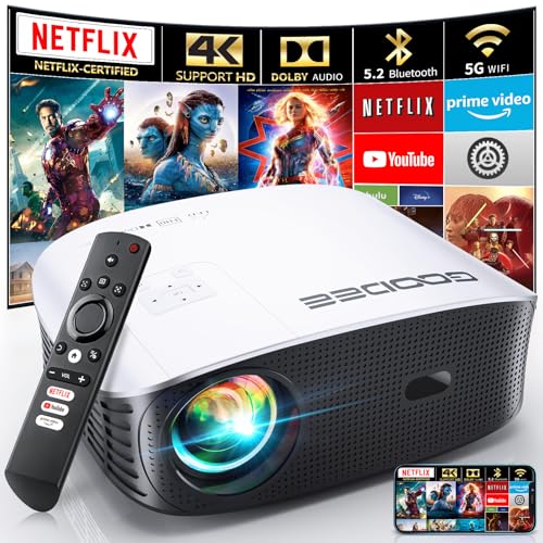 High-Quality Smart 4K Projector for Home Theaters, with 5G WIFI, Bluetooth, Netflix/Amazon Prime Video, and Dolby Audio