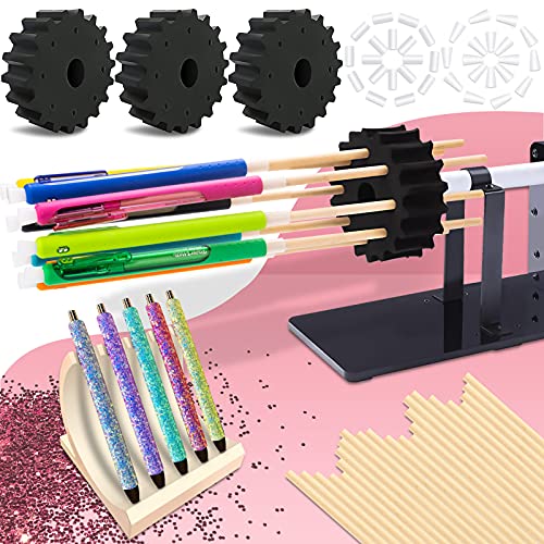 Epoxy Glitter Pen Turner Attachment, Dysaim Epoxy Pen Adapter for 3/4" PVC Pipe to Hold The Pens, with 24 Dowels, 24 Sleeves and 24 Plugs, Epoxy Pen Holder Adapter Fits on Tumbler Turner
