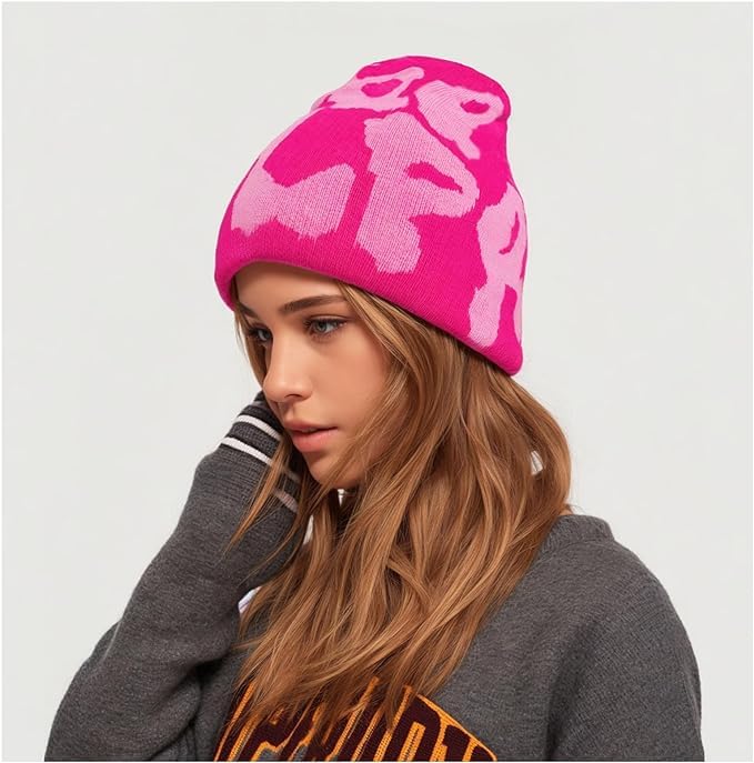 My Costume Wigs Y2K MEA Culpa Beanie One Size Fits All Unisex Warm Cozy Stylish Winter Gift Christmas Birthday Party Favor (Acrylic, Pink on Pink)