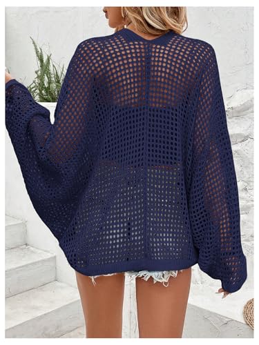 Image of Verdusa Women's Oversized Summer Cardigan Lightweight Sweater Crochet Knit Beach Cover Up Spring Vacation Outfits