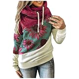 Generisch Damen Kapuzenpullover Kontrastfarben Hoodie Batik Sweatjacke Farbblock Kapuzenjacke Kordelzug Pulli Sweatshirt Schneeflocke Herbst Kapuzenjacke Winter Strickpullover Schneemann Lose