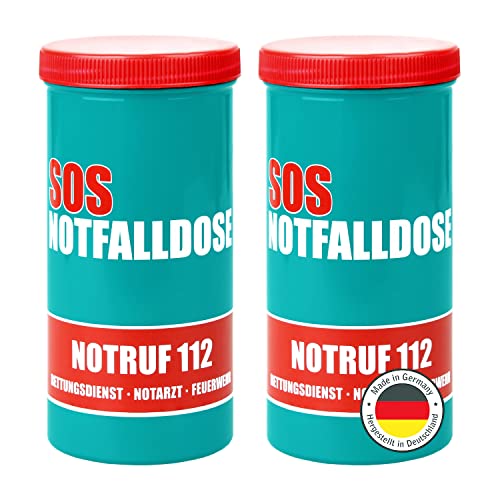 2x Notfalldose, SOS Notfalldose mit Rettungsaufkleber und Informationsblatt, Patientendose, SOS Dose mit kostenloser Notfalldokumentation Cover