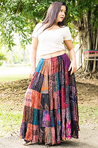 Long Patchwork Skirt Romani Boho Multi Colored Unique Tiered 100% Silky Rayon2