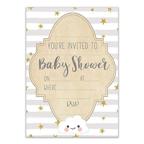 The Little Party Company Convites para chá de bebé, conjunto de 16 cartões de convite de bebé, design neutro perfeito para meninos ou meninas, baby shower sem envelopes incluídos (BSICG)