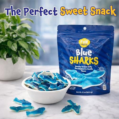 Gummy Sharks, Blue Shark Gummies, Blue Raspberry Candy - 11 Oz Pack - image 3