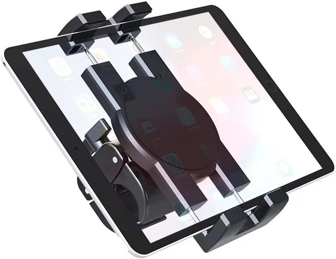 Bike Tablet Holder Cell Phone Mount Exercise Bike Handlebar Mount Stationary Bicycle Motorcycle Treadmill Microphone Stand Compatible with iPad Pro 12.9, Air, Mini, Galaxy Tabs, iPhone (4.7-12.9")
