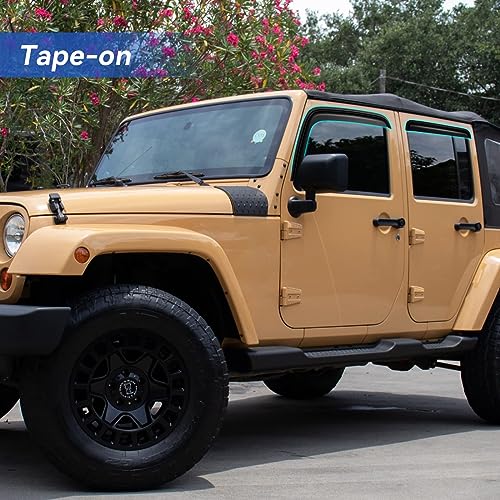 Image of Window Visors Rain Guards Shield for 2007-2018 Jeep Wrangler, Out-Channel Window Vent Wind Deflectors Visors Shades for 07-18 Wrangler JK