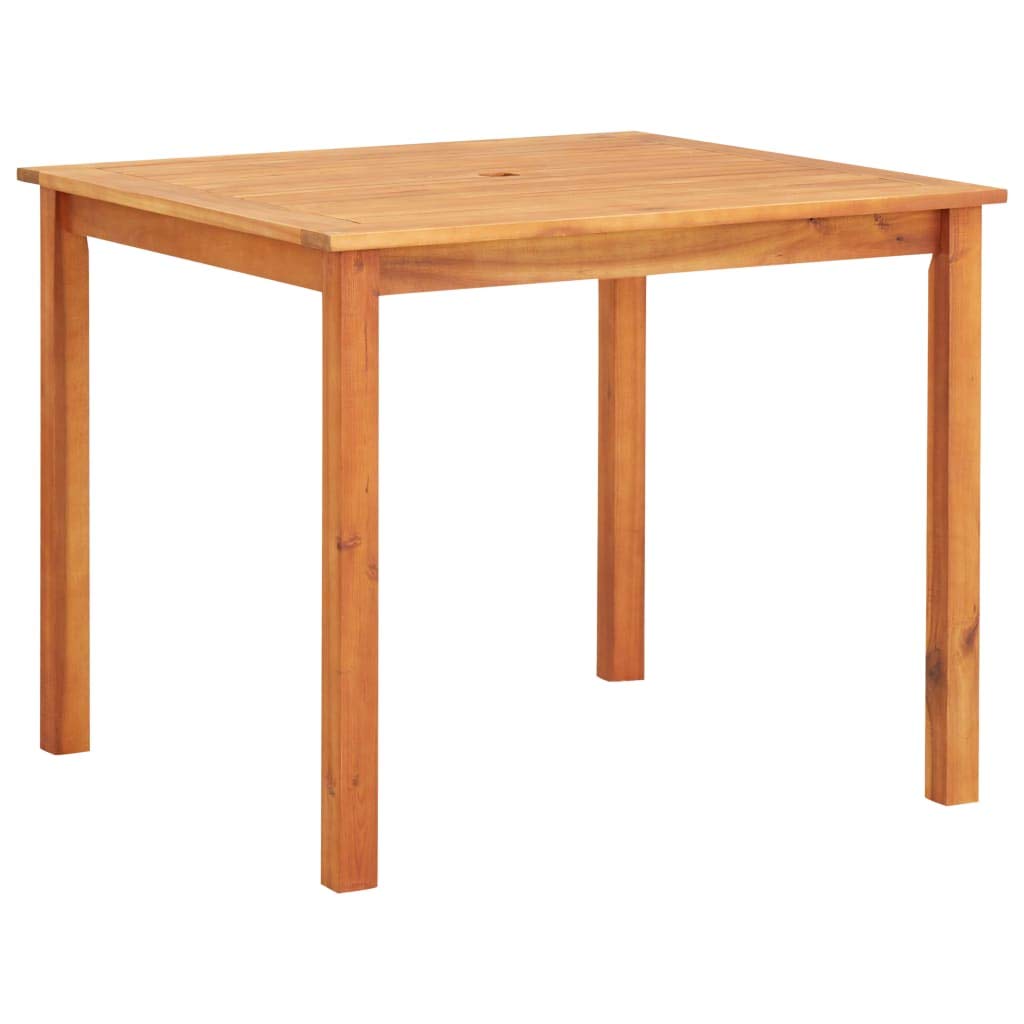 Tavolo da giardino in legno di acacia massiccio, 88 x 88 x 74 cm, con olio naturale, foro per ombrellone, per terrazza, balcone, giardino, robusto tavolo da pranzo per esterni e barbecue
