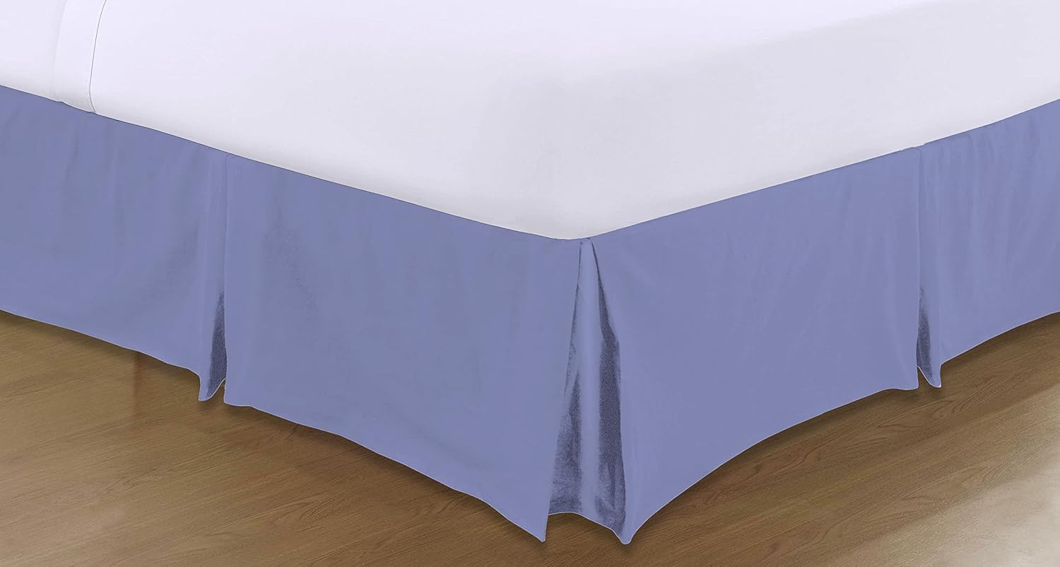 A ATH COLLECTION Pleated Base Valance Sheet Easy Care Polycotton Base Valances Bed Skirt with 40 CM Valance Drop (Single, Blue)