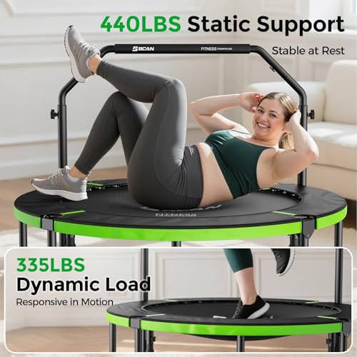 BCAN SP3 40"/48" Foldable Mini Trampoline, Rebounder Trampoline for Adults, U/T Adjustable Foam Handle, Exercise Rebounder for Adults Indoor/Garden Workout, Max Load 330lbs/440lbs-48U-Green by BCAN - Used condition - US$95.29