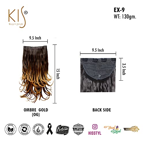 Image of KIS Synthetic Wavy Hair Extensions with 4 Clip-in for Women, Ombre Gold | 15 Inches, Natural, Soft Heat Resistant Hair, Thick Washable Reusable, Artificial Hair Clip on Extension for Bridal, Wedding