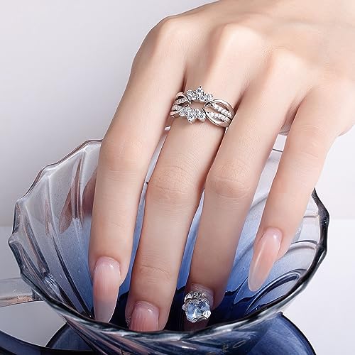 CannyCat Vine Moissanite Ring Enhancers 2 pieces Wrap Guard for Moissanite Engagement Anniversary Ring Platinum-Plated Silver Curved Eternity Wedding Bands for Women Stacking Rings4