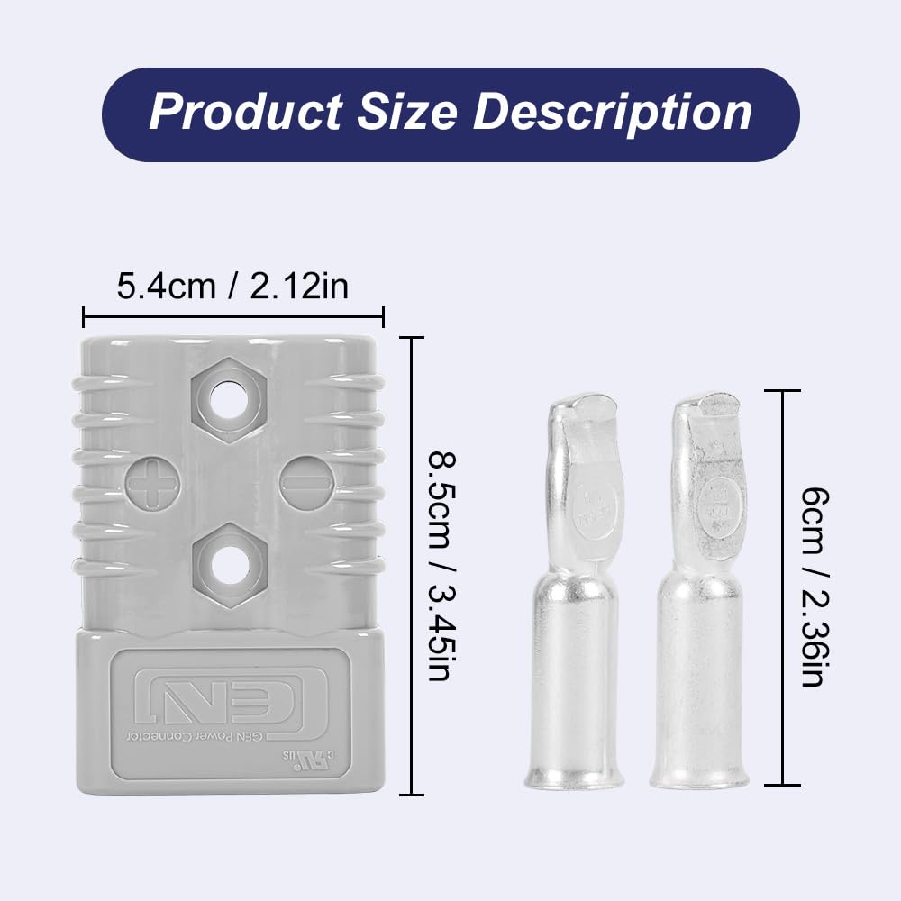 Conector de batería de 175 amperios, 600 V, conector de batería de 175 A, color gris, 6 unidades de 1/0 AWG