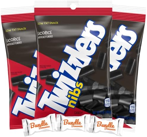 TWIZZLERS Licorice NIBS, 6oz (3 Pack) W/Bundle Bonanza Candy