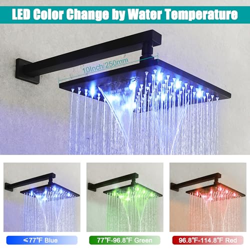 Sistema de Ducha SKOWLL Waterfall con Montaje en Pared, Ducha de Lluvia LED de 10 Pulgadas, Cabezal de Ducha Tipo Lluvia con Handheld, Válvula de Latón de 2 Funciones, Negro Mate miniatura 3