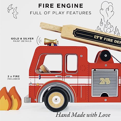Le Toy Van - Pretend Play Wooden Fire Engine Toy Truck Vehicle Play Set Includes Firefighter Figure and Accessories - Image 2