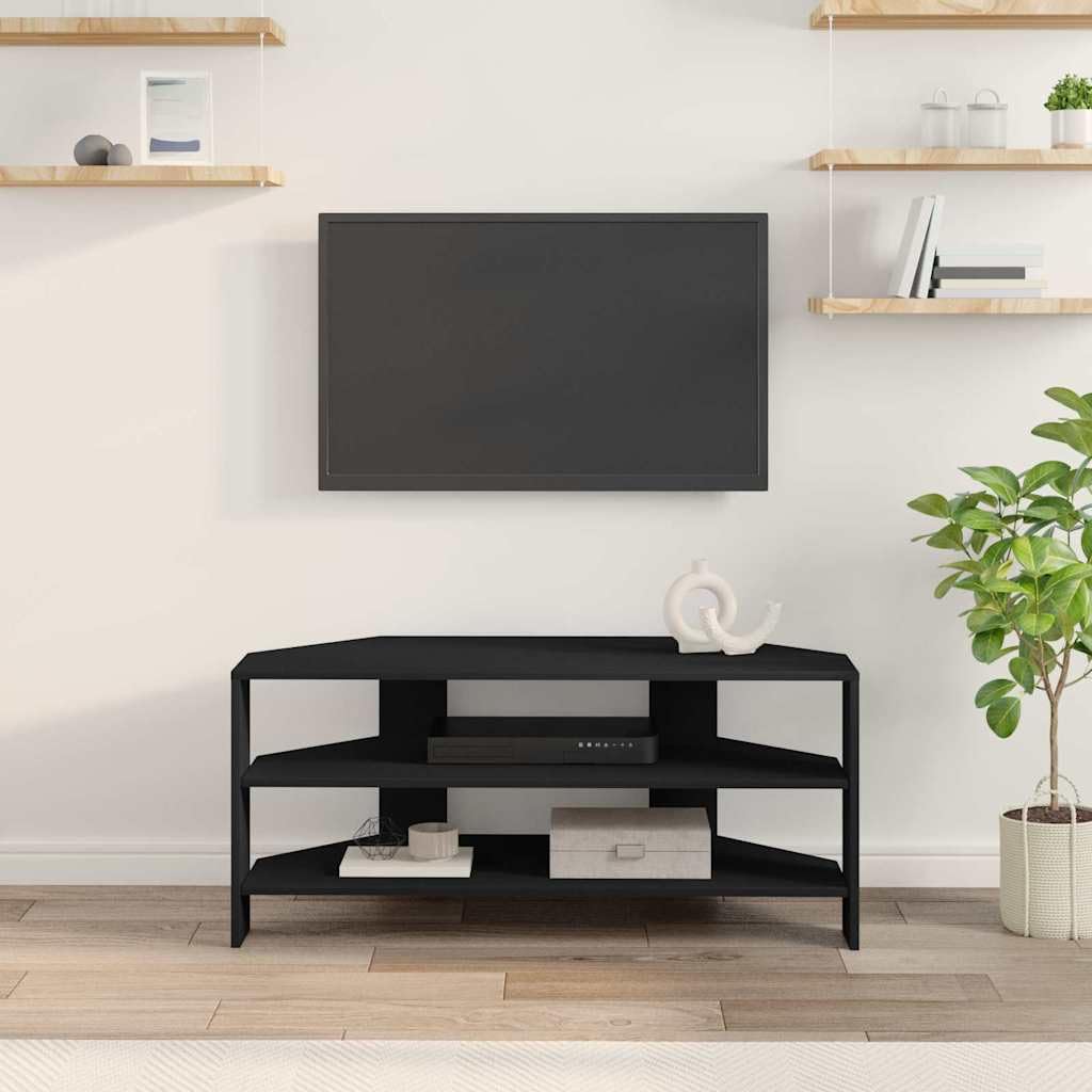 Mobile TV ad angolo nero, 102 x 40,5 x 45 cm, in legno con spazio e ripiano, moderno tavolo angolare con superficie opaca per soggiorno, mobile TV durevole