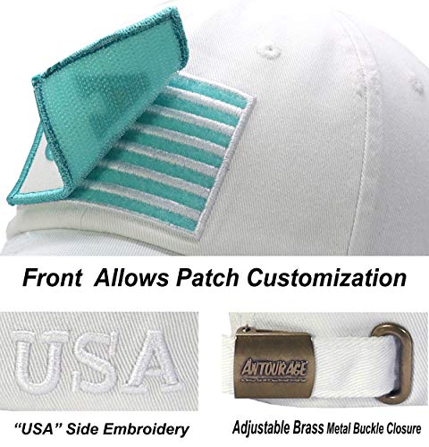 Image of Antourage American Flag Unisex Baseball Hat for Men and Women | USA Flag Mesh Snapback Flat Visor Cap + 2 Patriotic Patches
