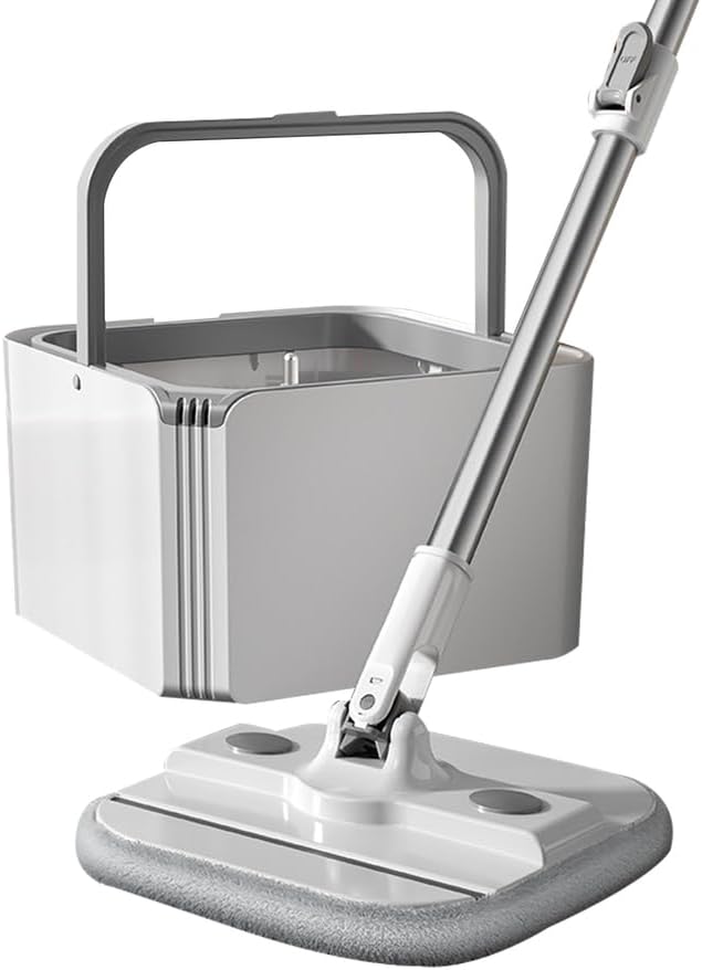 Spin Mop for Floor Cleaning and Bucket Set, 2 in 1 Quick Dry Wet Flat Swivel Trapeador Hands Free with Washable Microfiber Pads,
