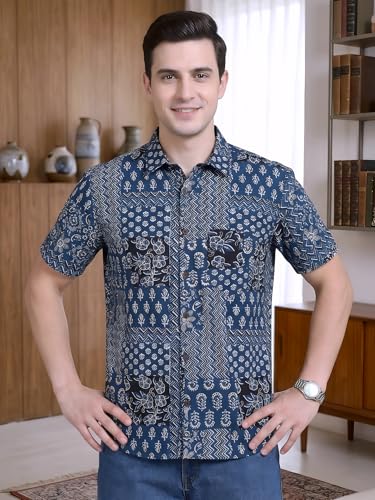 Image of Yash Gallery Men's Cotton Warli Print Shirt Collar Regular Shirt