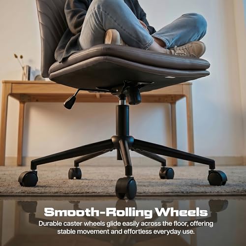 Image of DROGO Zen Cross Legged Office Chair for Work at Home, Pu Leather Accent Chair for Long Hours Sitting Comfort, Armless, Adjustable Height & Tilt Lock Recline | Computer Chair for Home Office(Brown)
