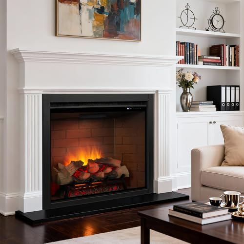 Image of Electric Fireplace Insert w /Top Light, 12x12x12 Flame Color Option with Fire Crackling Sound, 39″Wx27″H, 750W /1500W Eco Heater, Remote & Button Control, Black