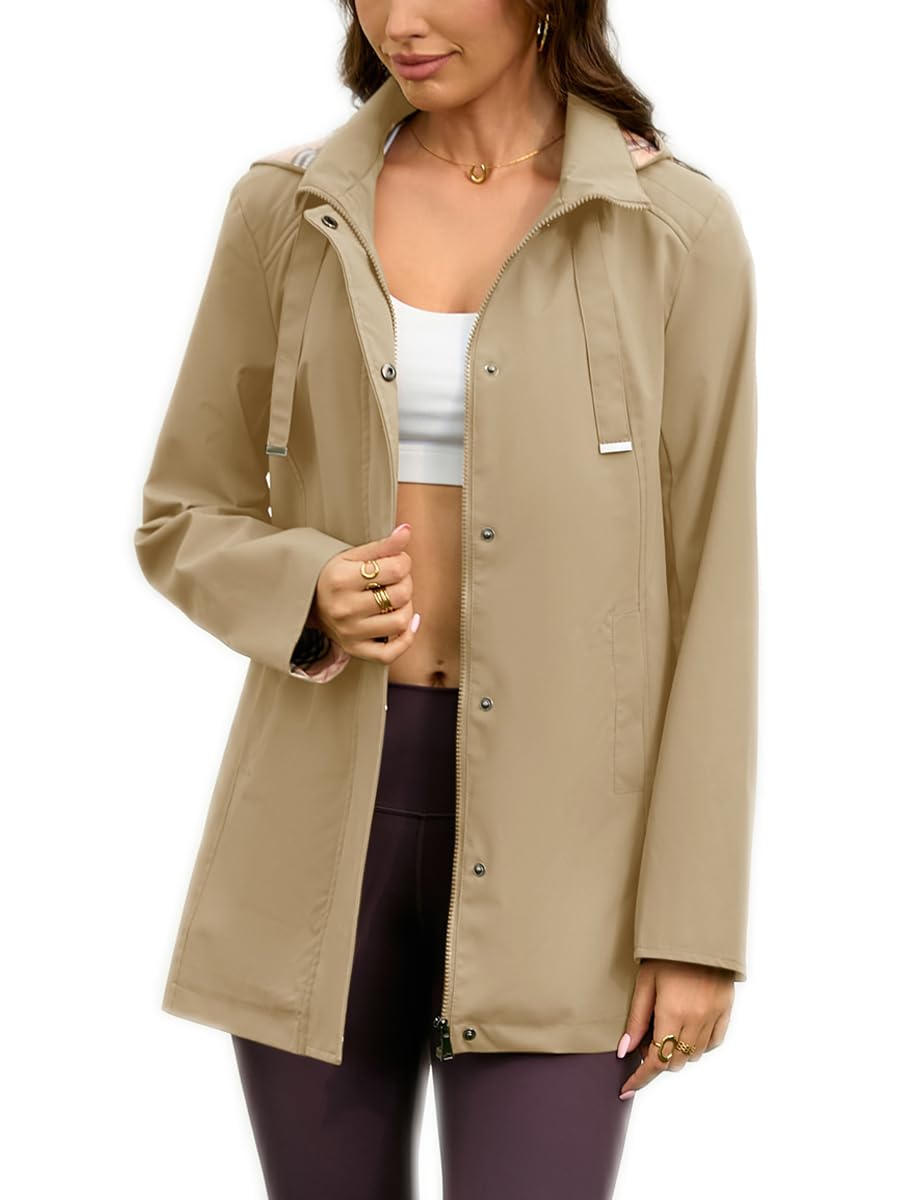 Womens Long Hooded Rain Jacket Waterproof Outdoor Hiking Raincoat Windbreaker Lightweight Trench Coat