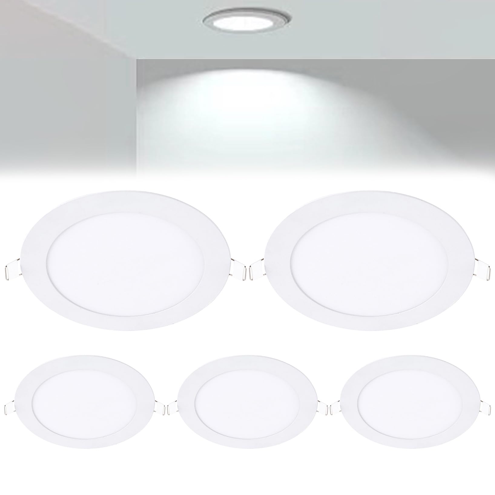 VOGHMOLD 12W Ultra Slim LED Downlight 7 inch, 6000K Recessed Ceiling Light, Cut Φ155-160mm, AC85-265V Flush Mount Spotlights Aluminum Round Panel Lights for Office Hallway, 5 Pack