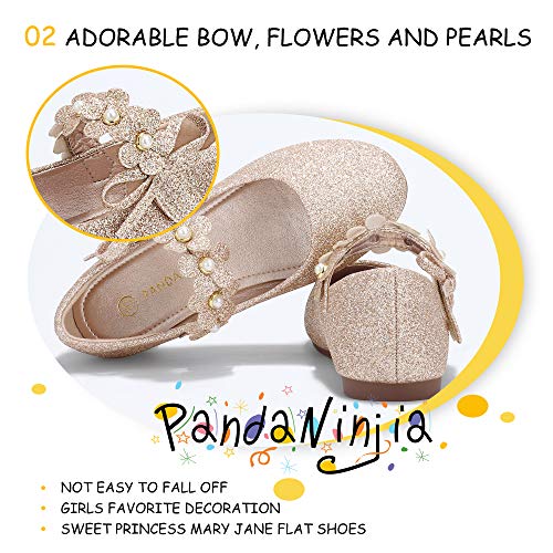 PANDANINJIA Toddler Girls Dress Shoes Flower Girl Flats Pearls Bow Mary Jane Wedding Party Flora Shoes4