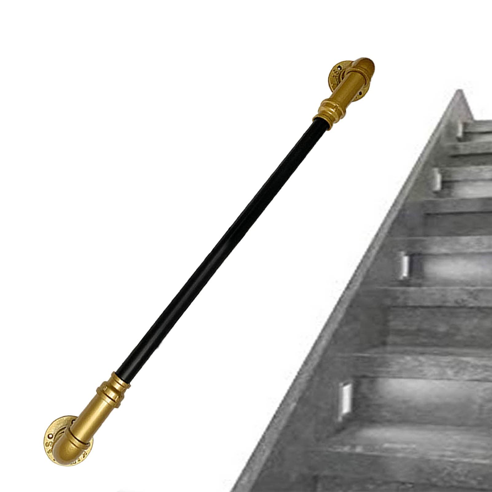 Gaommini Black Gold Staircase Handrails Indoors Outdoors Wall Handrail for Stairs Steps Lofts Corridor Banister Hand Railing Galvanized Metal Stairs Handrail (Size : 3.3ft/100cm)