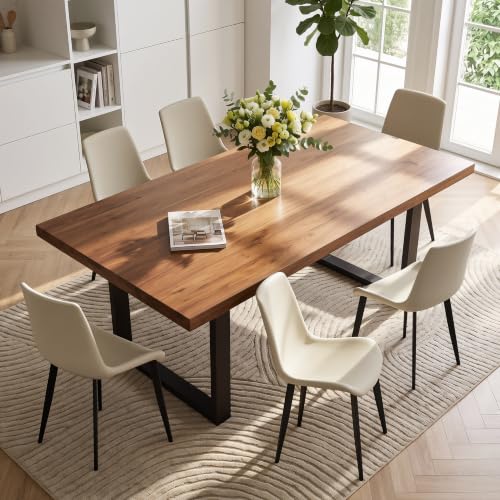 Image of Dining Chairs Set of 6, Kitchen Dining Chairs, Modern Upholstered Kitchen Chairs with Faux Leather and Metal Legs, Dining Room Chairs, Light Grey