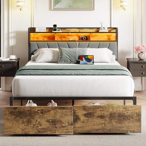 Welzona Queen Bed Frame with Headboard, LED Lights...