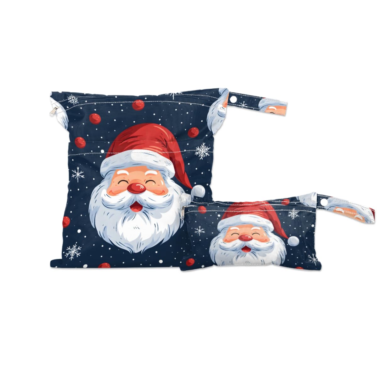 2pcs Cloth Diaper Wet Dry Bag with Two Zipper Pocket Waterproof Storage Bag Travel Laundry Bags, Beach, Pool, Breast Pump Parts, Gym Bag for Swimsuits & Wet Clothes for Baby (Santa Claus Smiling)