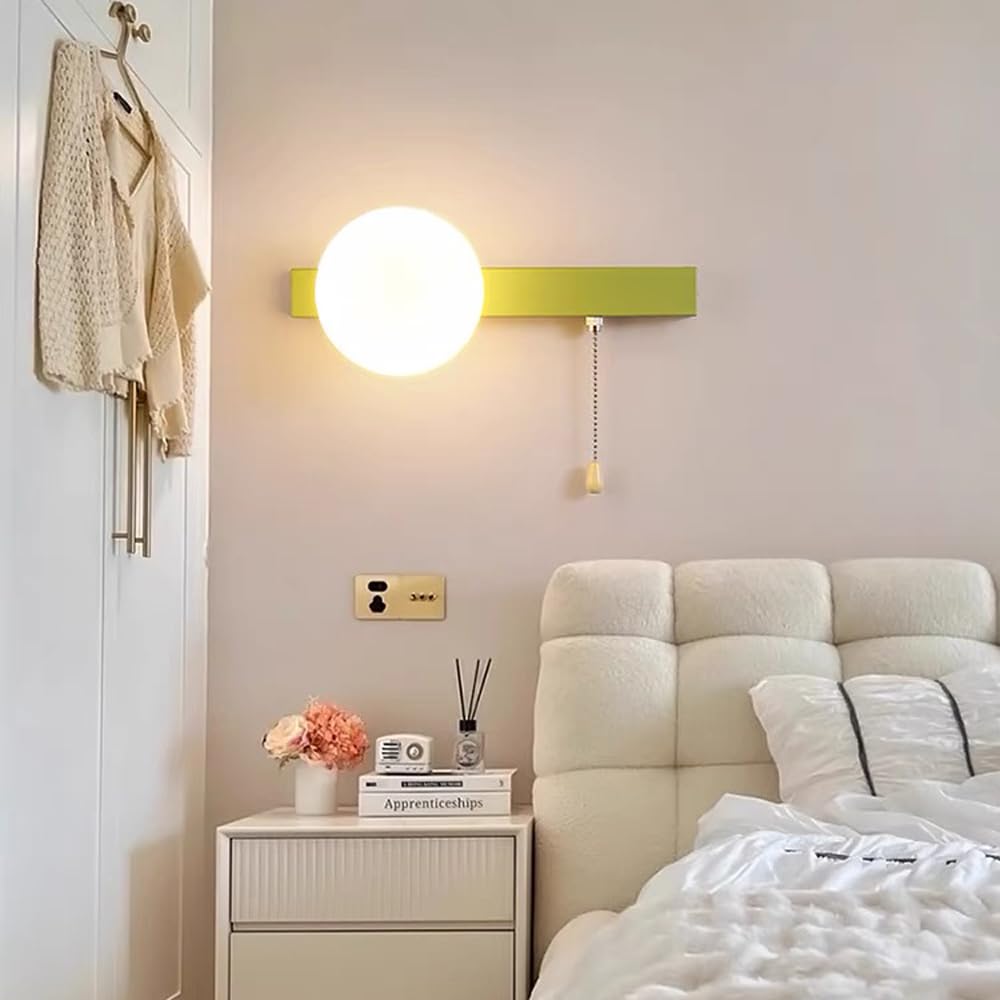 XANAYXWJ Lampada da parete per applique da parete, lampada da comodino nordica a globo con catena a trazione, apparecchio di illuminazione per decorazioni per la casa rosso/verde G9, applique creative