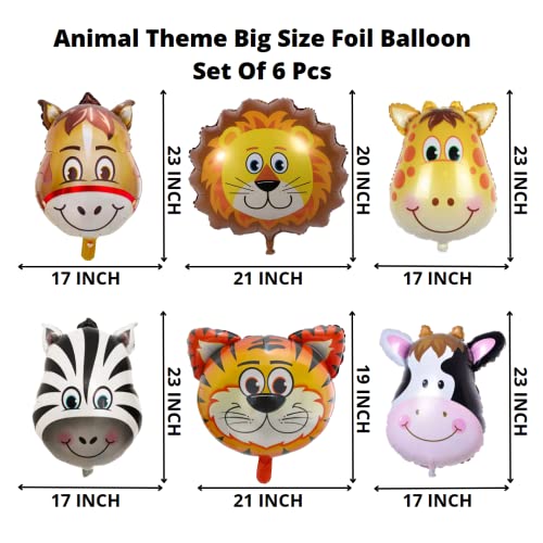 Image of Party Decorz Jungle /Safari /Zoo Animal Theme Foil Balloon Set Of 6 Pcs (6pcs Animal Face Big Size Foil Balloon) For Kids Safari /Zoo /Jungle Animal Theme Birthday Party Decoration