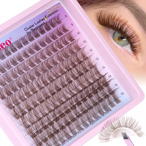 wiwoseo Brown Lashes Cluster Eyelashes Brown Lash Extensions Brown Eyelash Extensions Natural Wispy Fluffy Individual Lashes Brown Eyelashes D Curl Cluster Lashes 140pcs Brown Individual Eyelashes