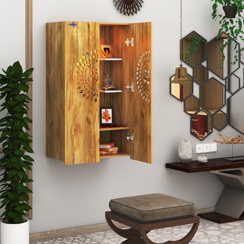 Image of Anikaa Spirit Engineered Wood LED Light Wall Temple Puja Stand Pooja Modern Designe Temple Mandir for Office & Home Decoration - Giantwood (D.I.Y - Do-It-Yourself)